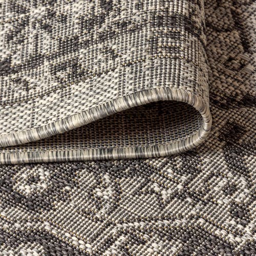 Jonathan Y Rozetta Boho Medallion Textured Weave Indoor/outdoor Round Area Rug In Gray/black