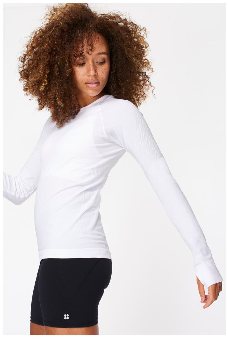 Athlete Seamless Long Sleeve Workout Top, Alternate, color, WHITE