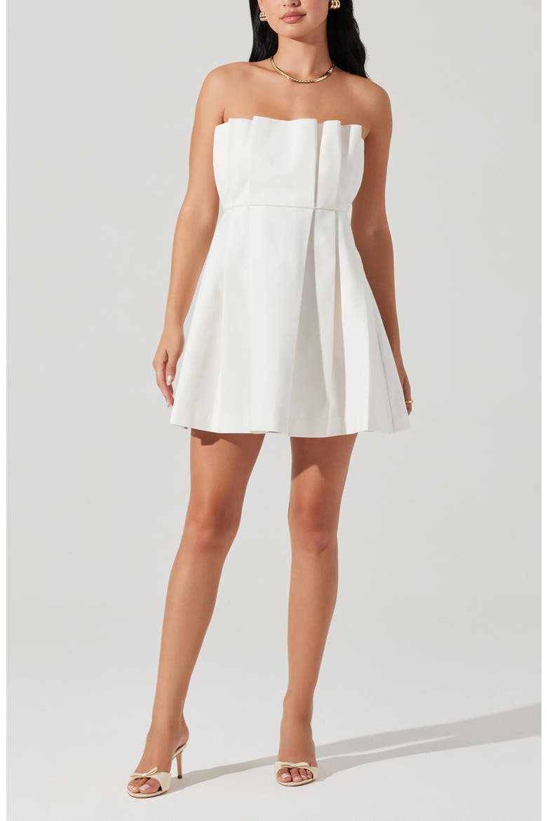 Clemira Pleated Strapless Cotton Dress, Alternate, color, WHITE