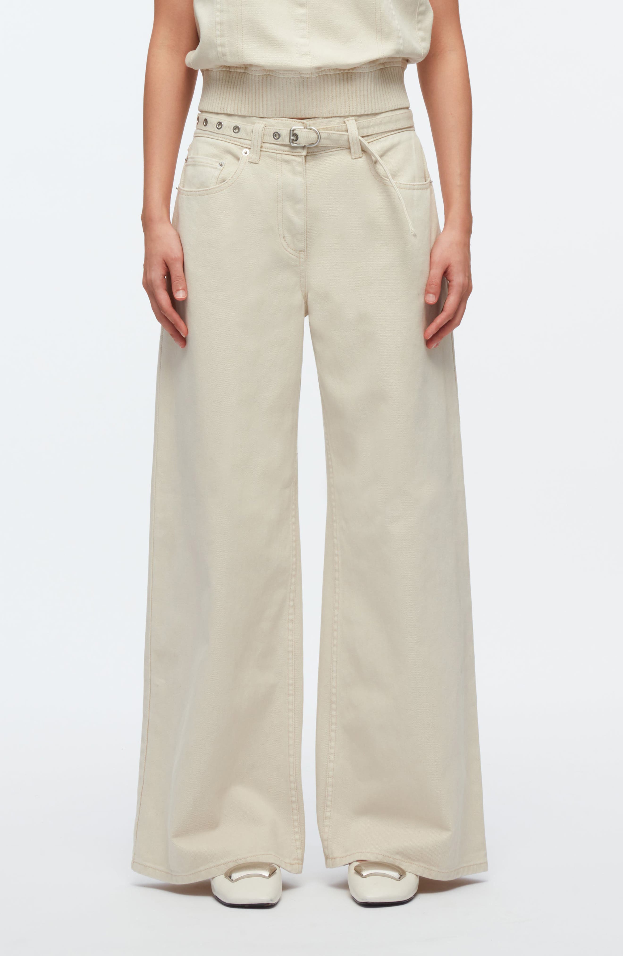 Belted High Waist Wide Leg Jeans