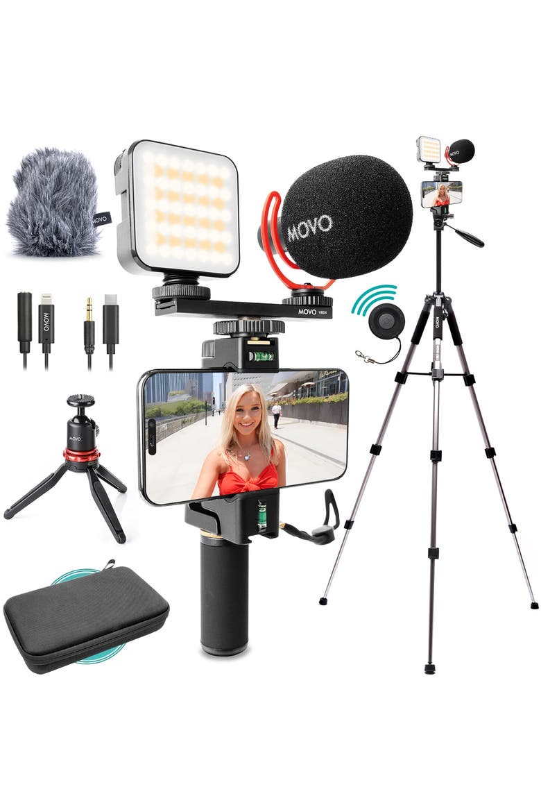 iVlogger-PRO+MV-T5 Vlogging Kit for iPhone/Android Smartphones with Mic, Light, Tripod, and More, Main, color, Black