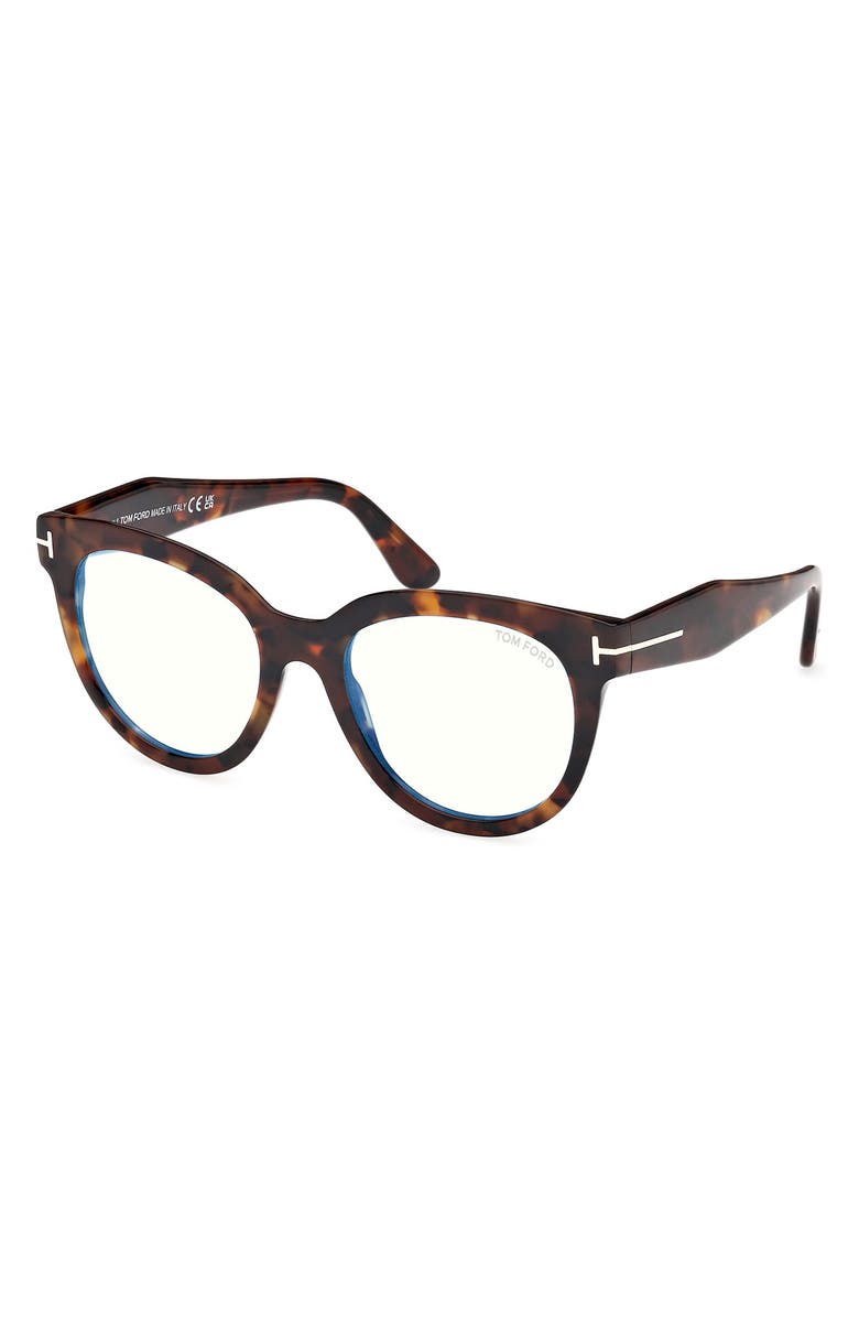 TOM FORD 52mm Butterfly Blue Light Blocking Glasses, Alternate, color, Havana