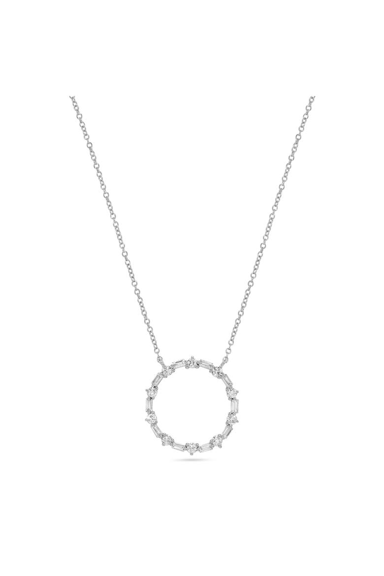 Baguette & Round Diamond Circle Pendant Necklace in 14K White Gold, Main, color, 14K White Gold