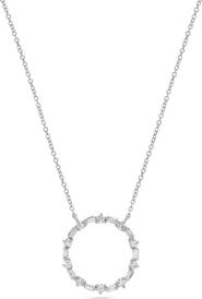 Ancona Fine Jewelry Baguette & Round Diamond Circle Pendant Necklace in 14K White Gold
