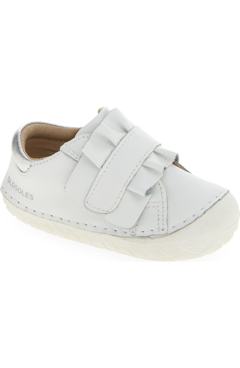OLD SOLES Kids' Ruffle Strap Leather Sneaker, Main, color, Snow / Silver