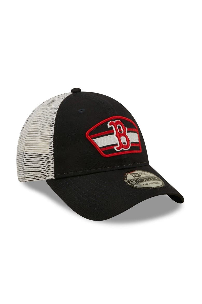Men's New Era Navy/White Boston Red Sox Logo Patch 9FORTY Trucker Snapback Hat, Alternate, color, Navy
