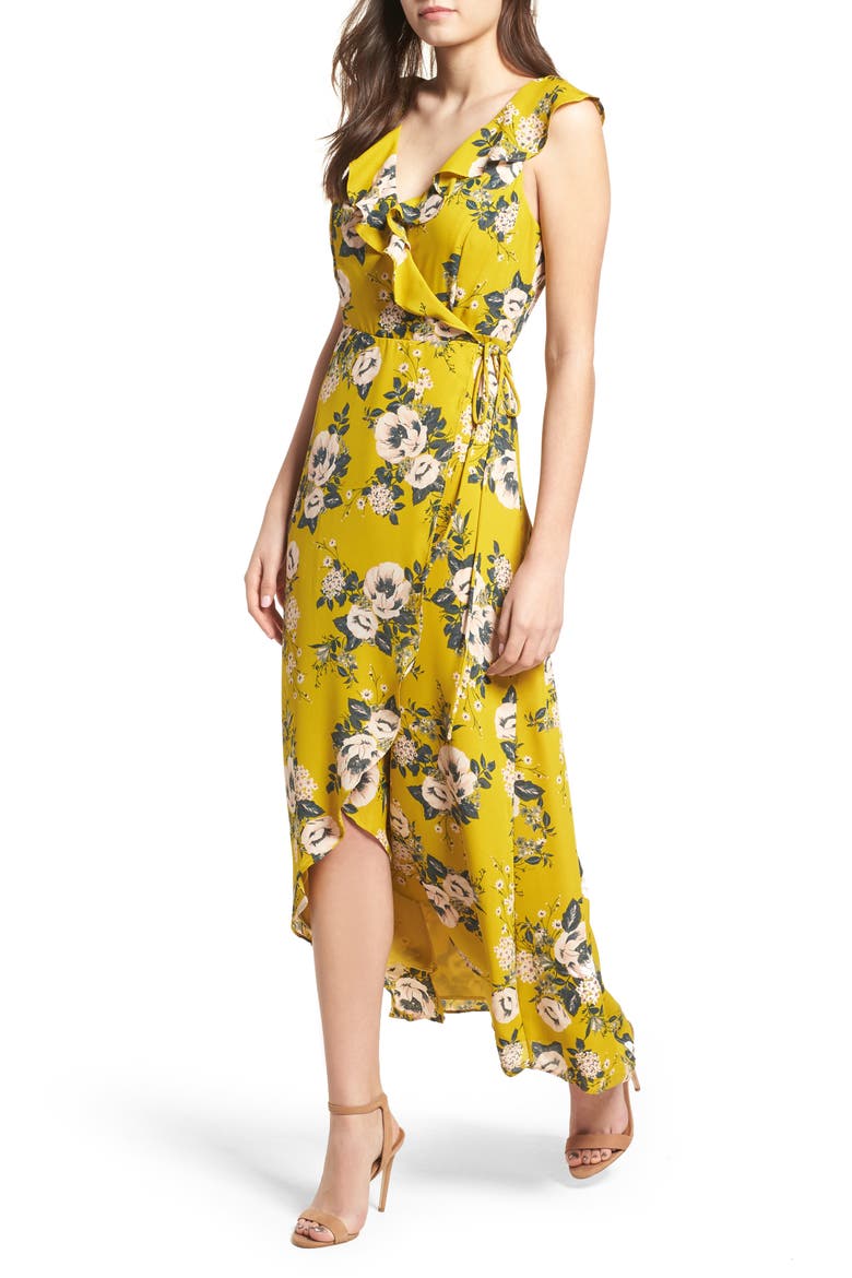 Wrap Maxi Dress, Main, color, YELLOW GREY