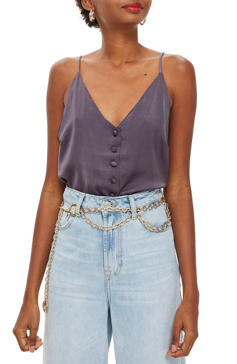 Topshop Satin Button Through Cami Top, Main, color, 