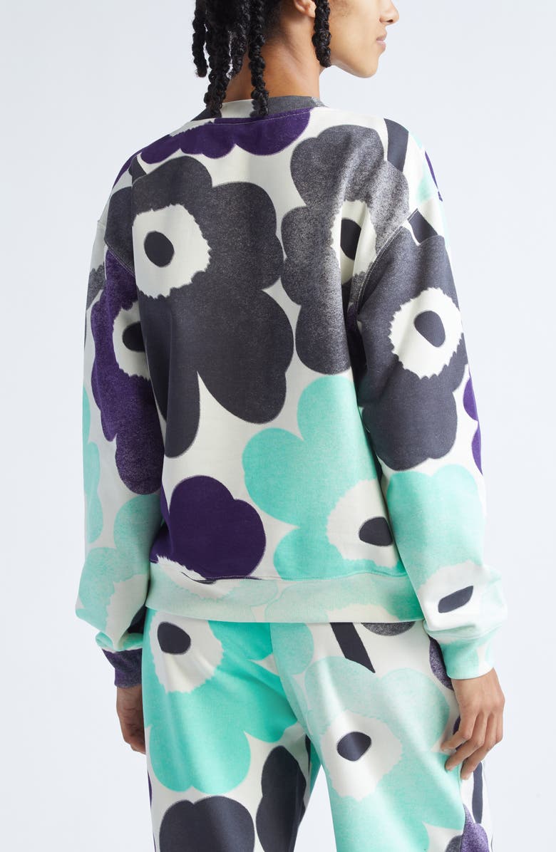 Marimekko Leiot Unikko Floral French Terry Sweatshirt, Alternate, color, Off White Mint Violet