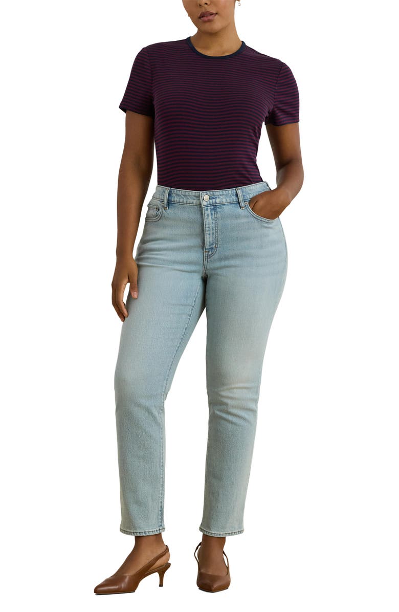 Lauren Ralph Lauren Stripe Stretch Cotton T-Shirt, Alternate, color, Dark Garnet/ Lauren Navy