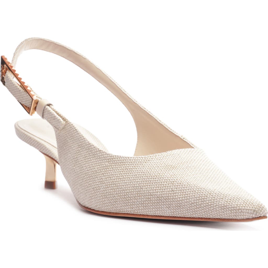 Schutz Ciara Pointed Toe Slingback Kitten Heel Pump In White