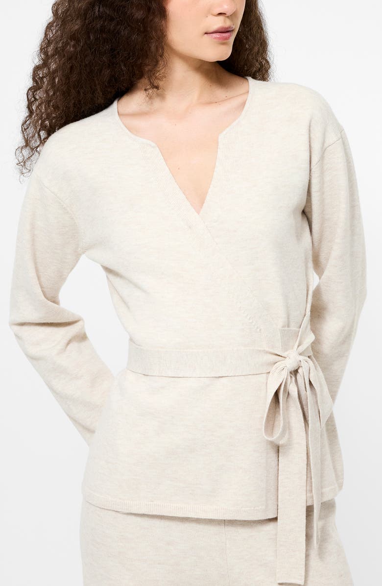 French Connection Marley Wrap Cardigan, Alternate, color, Oatmeal Melange