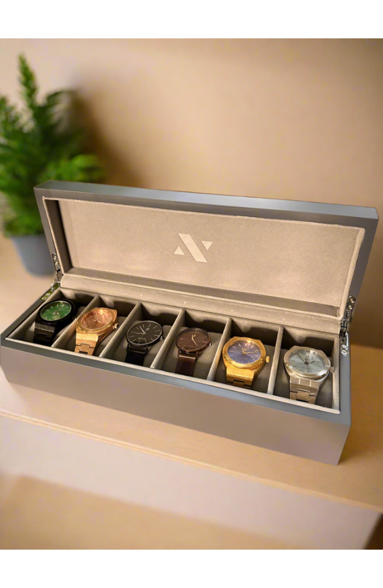 NCMPRBL Elite Six Slot Collectors Watch Display Case, Alternate, color, Grey