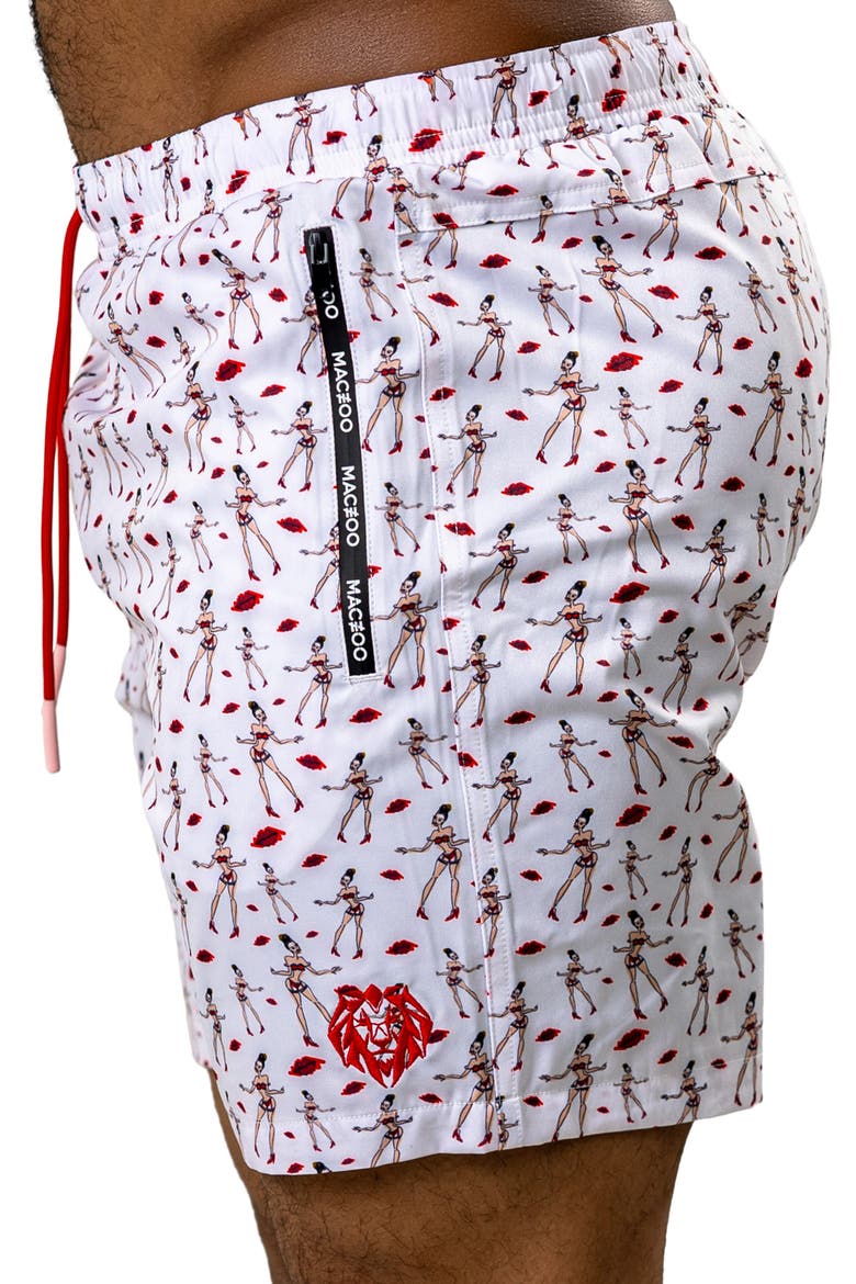 Swim Marthyr Print Swim Trunks, Alternate, color, WHITE