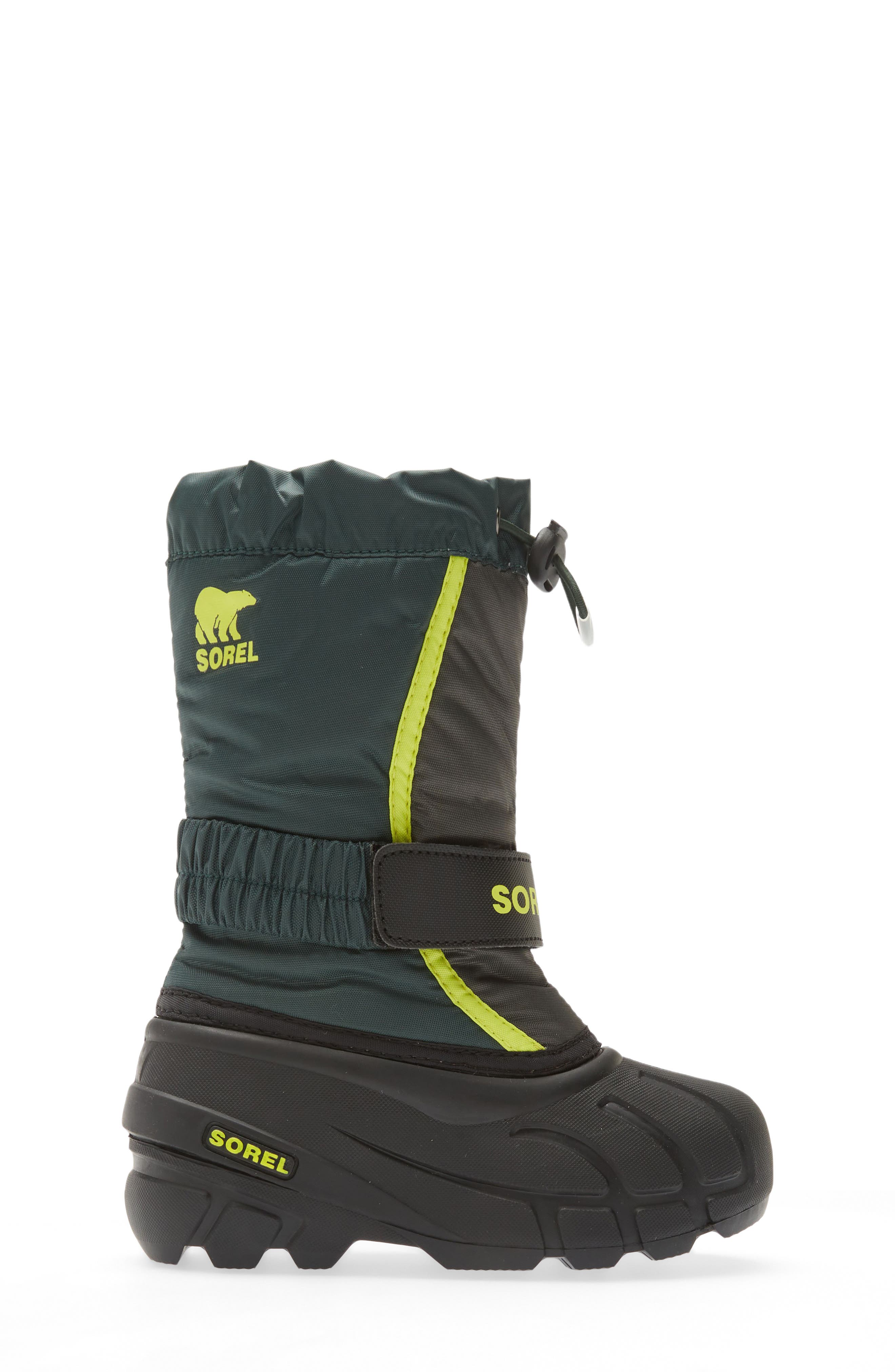 SOREL Kids' Flurry Weather Resistant Snow Boot, Alternate, color, Spruce/ Grill