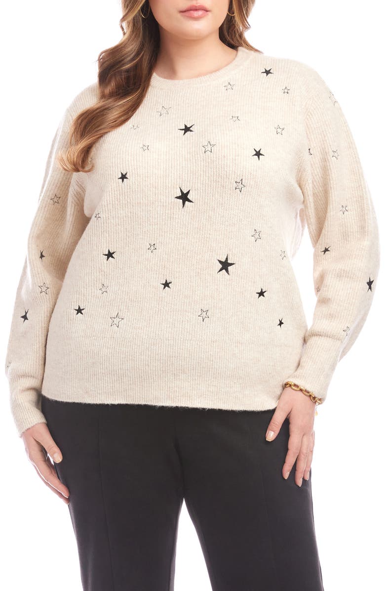 Karen Kane Embroidered Star Sweater, Main, color, Oatmeal