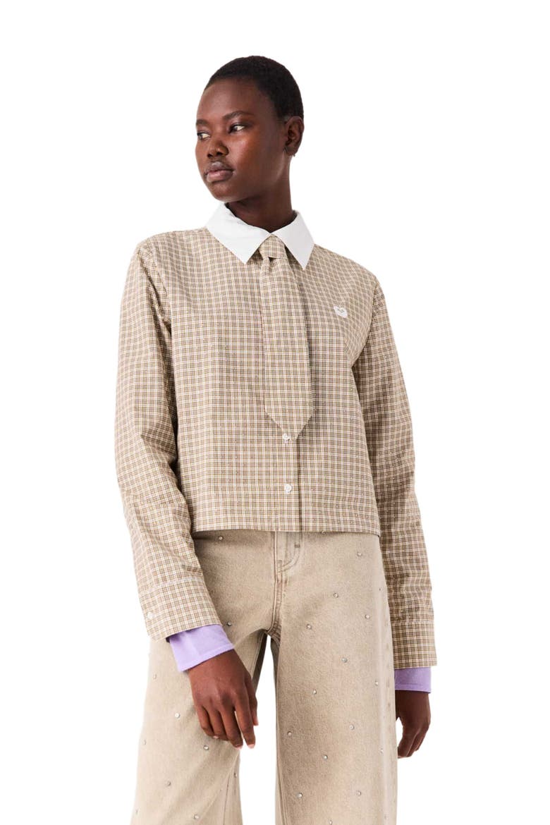 Short rhinestone checked shirt, Alternate, color, Beige