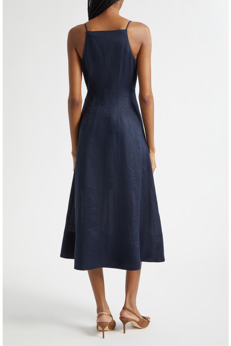 Georges Linen Button-Up Midi Sundress, Alternate, color, NAVY
