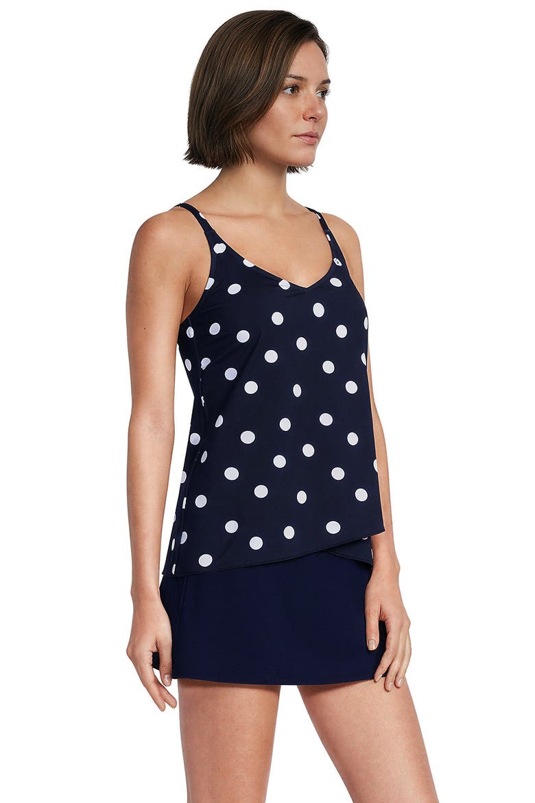 Tulip Hem Tankini Top, Main, color, Deep Sea Navy Polka Dot