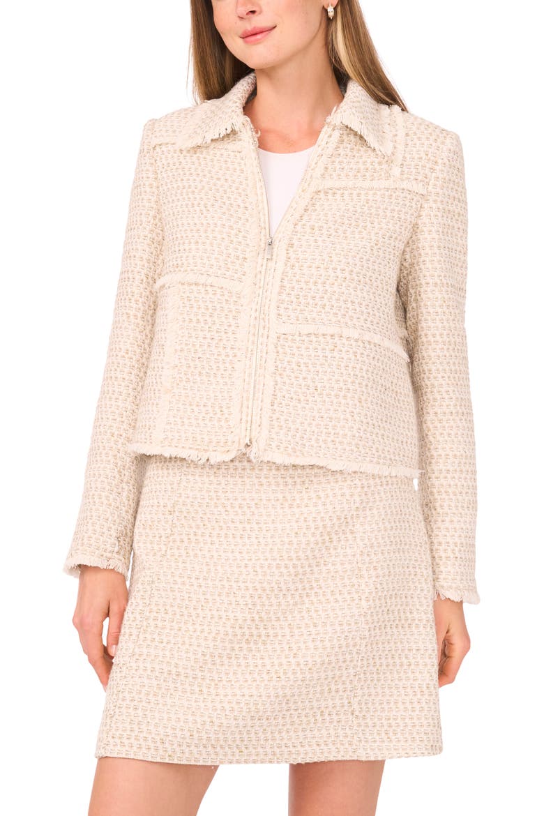 Fringe Detail Tweed Jacket, Alternate, color, FRENCH OAK