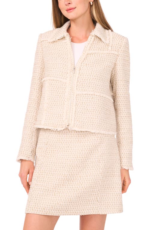 Vince Camuto Fringe Detail Tweed Jacket In Neutral