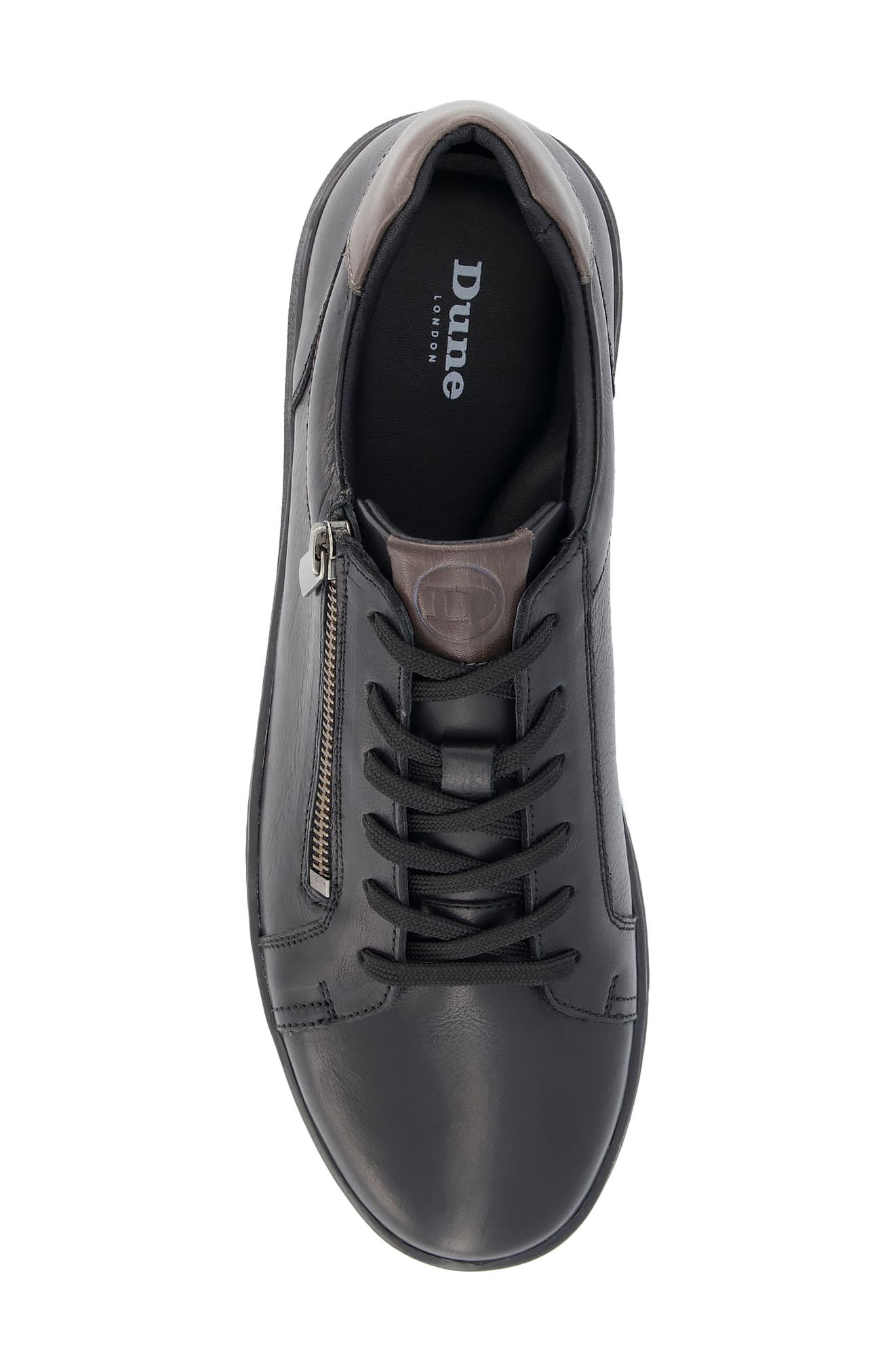 Dune London Tribute Zip-Up Leather Sneaker, Alternate, color, Black