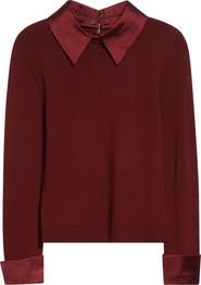 Alice + Olivia Porla Collared Mixed Media Silk Sweater