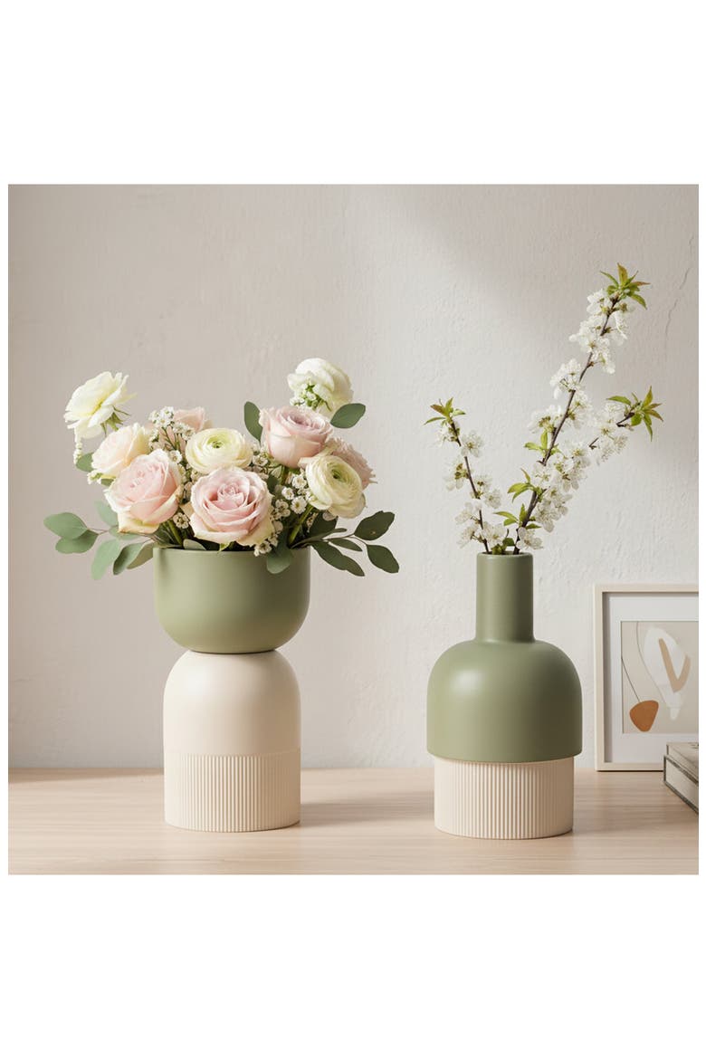 Medium Ceramic Flip Vase, Alternate, color, IVORY/ OLIVE