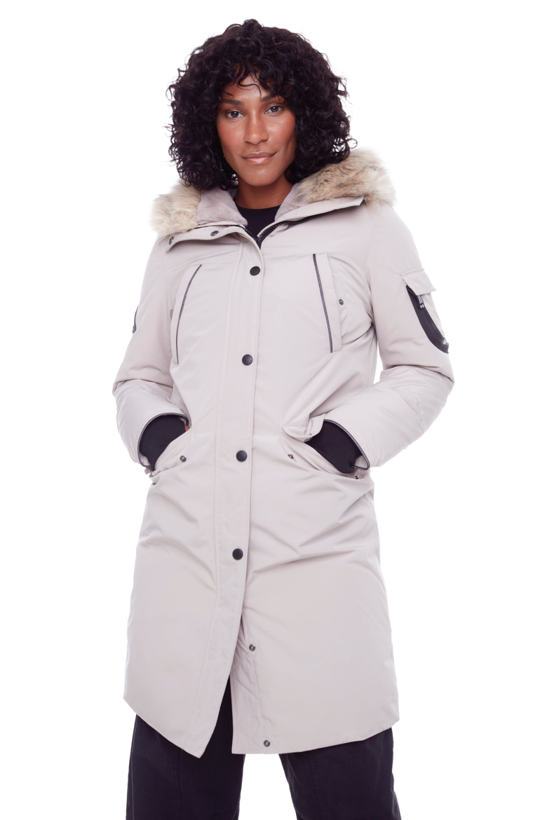 LAURENTIAN - Vegan Down Long Parka Winter with Faux Fur Hood, Main, color, TAUPE