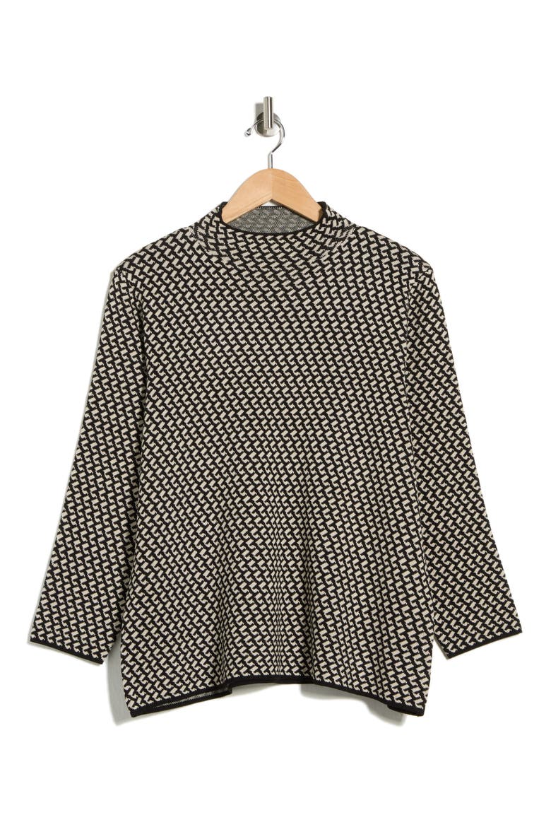 Check Mock Neck Sweater, Alternate, color, BLACK/ BONE HOOK