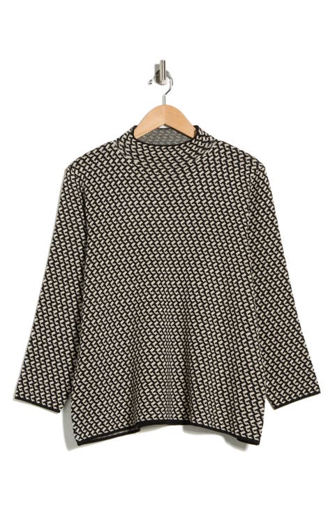 Check Mock Neck Sweater (Plus)