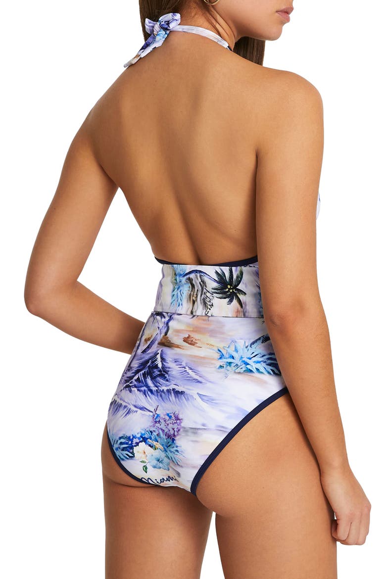 Belted Halter One-Piece Swimsuit, Alternate, color, LIGHT BLUE