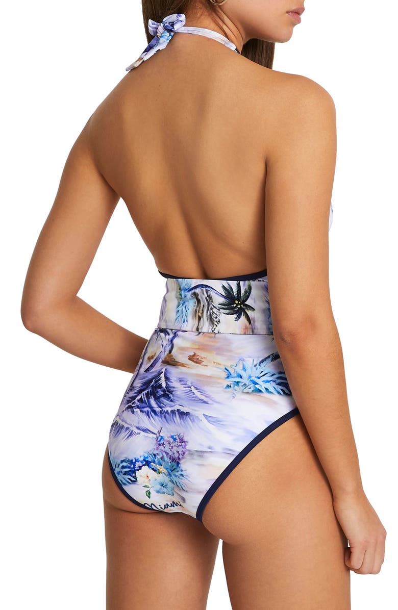 River Island Belted Halter One-Piece Swimsuit, Alternate, color,