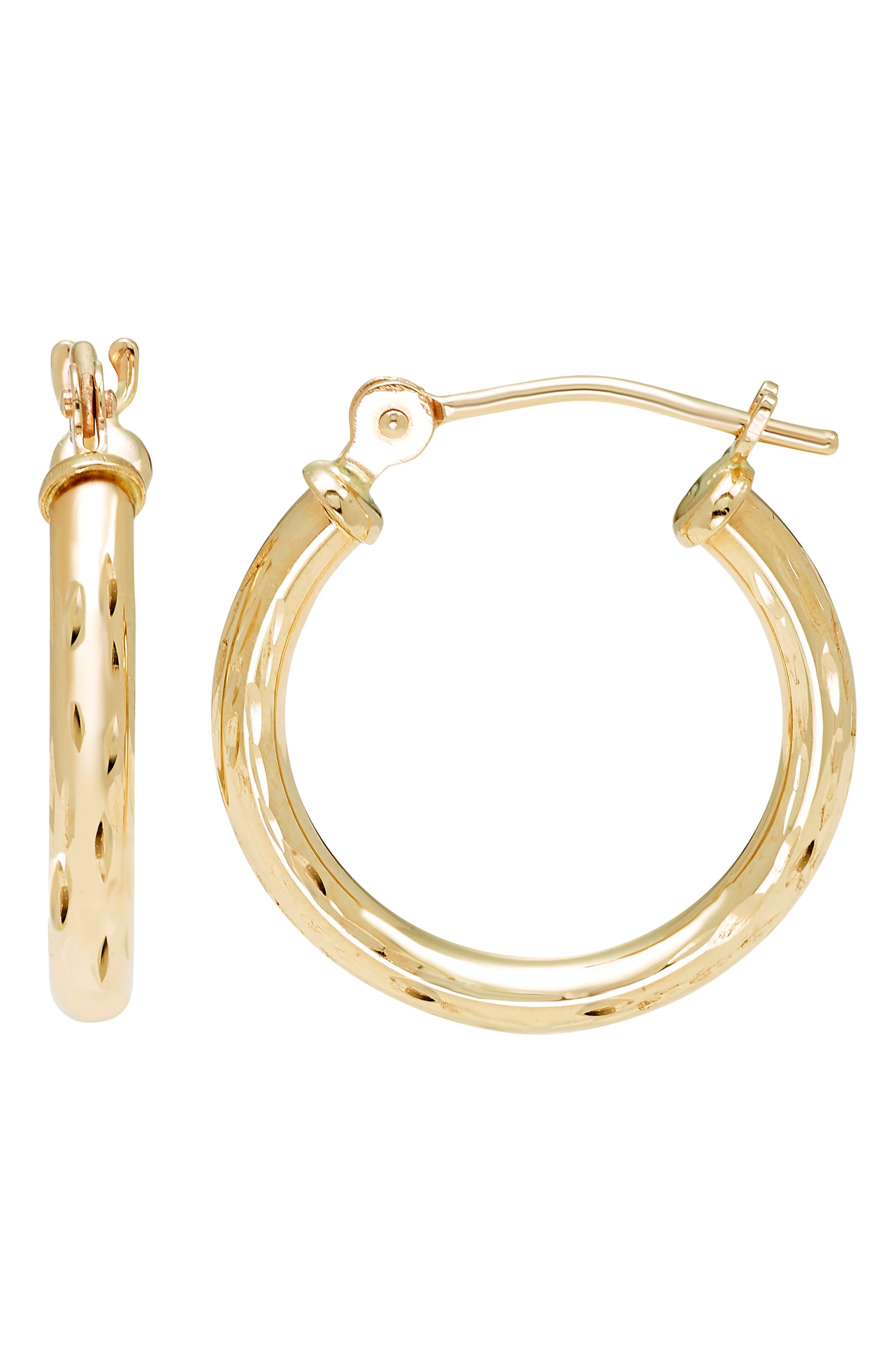 A&M 14K Gold Diamond Cut Hoop Earrings