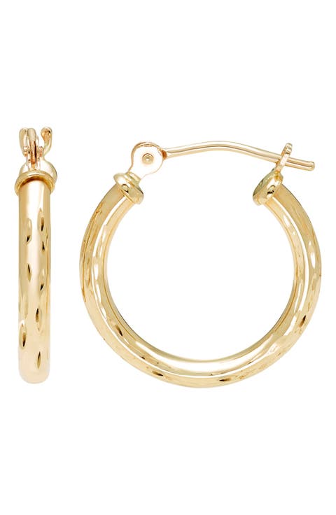 14K Gold Diamond Cut Hoop Earrings