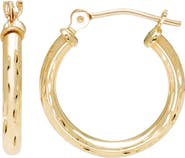 A&M 14K Gold Diamond Cut Hoop Earrings
