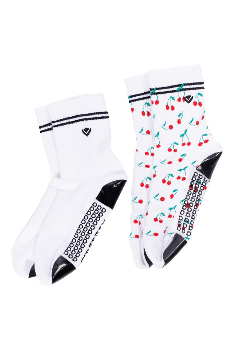 Classic Crew Assorted 2-Pack No-Slip Grip Socks, Main, color, WHITE/ CHERRY