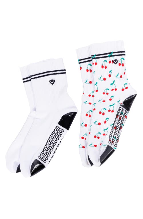 Arebesk Classic Crew Assorted 2-pack No-slip Grip Socks In White/cherry