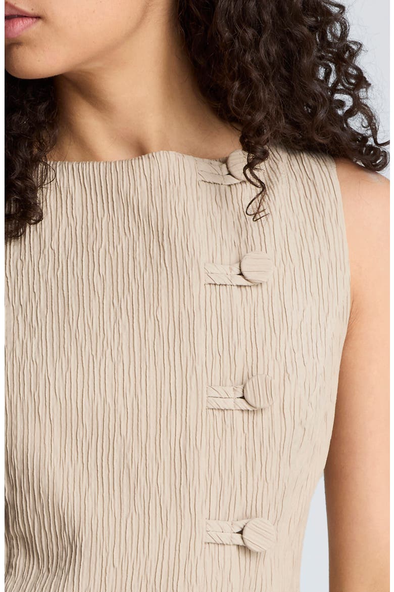 Texture Button Front Sleeveless Sheath Dress, Alternate, color, BURLAP