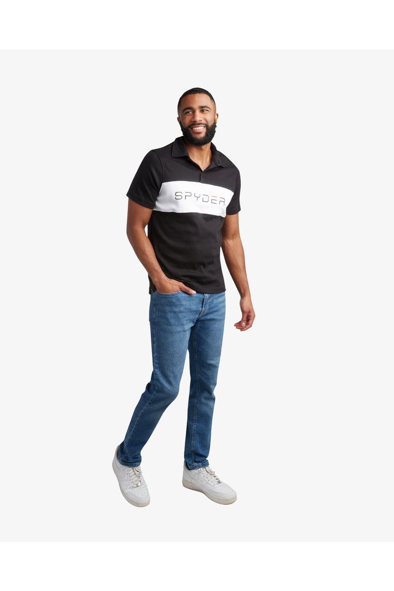 Men Short Sleeve Color Block Polo, Alternate, color, Black