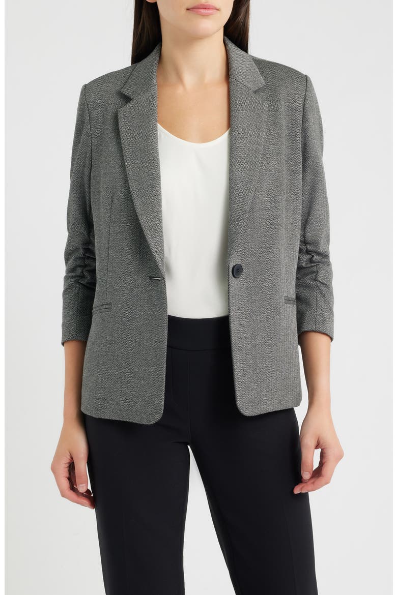 Herringbone One-Button Blazer, Main, color, ANNE BLACK/ GREY