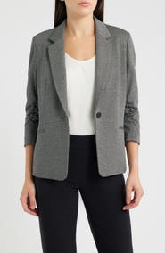 AK ANNE KLEIN Herringbone One-Button Blazer