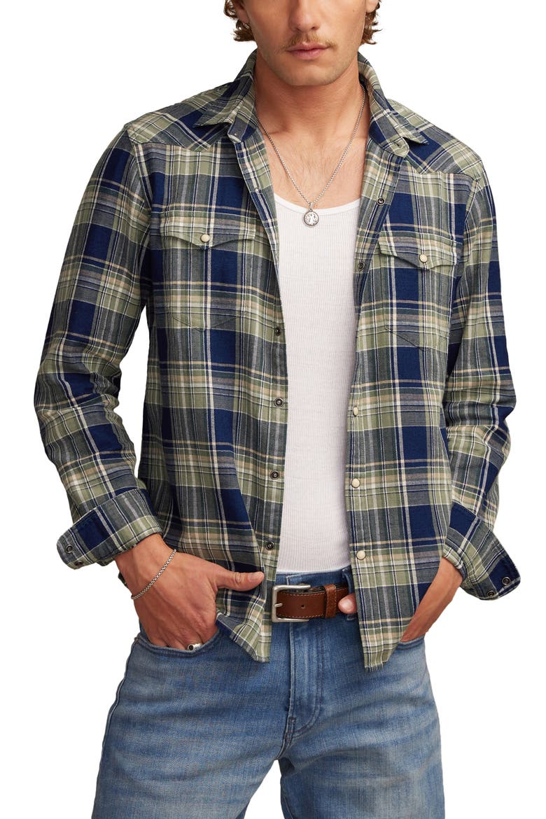 Plaid Snap-Up Western Shirt, Main, color, GREEN MULTI
