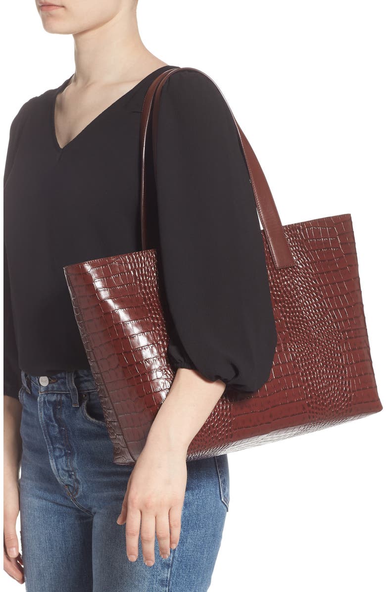 Nordstrom Celia Croc Embossed Leather Tote, Alternate, color,