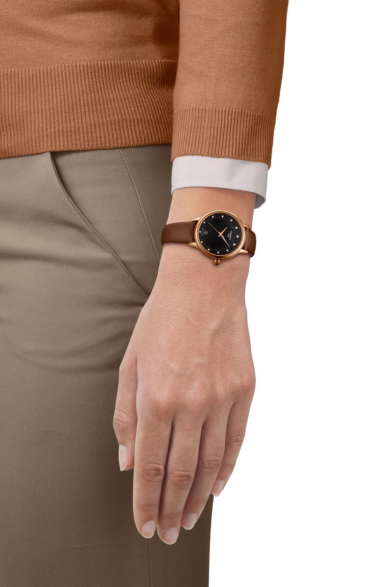 Tissot Odaci-T Diamond Leather Strap Watch, 33mm, Alternate, color, 