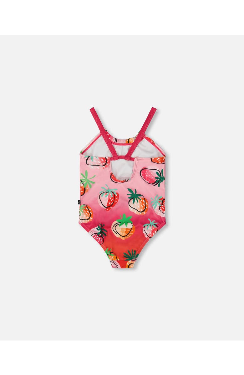 Deux par Deux Little Girl's Printed One-Piece Swimsuit Pink Gradient Strawberry, Alternate, color,