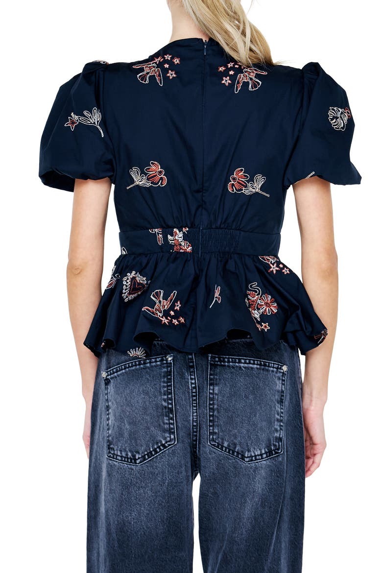 Liyana Embroidered Tie Front Peplum Top, Alternate, color, BLACK