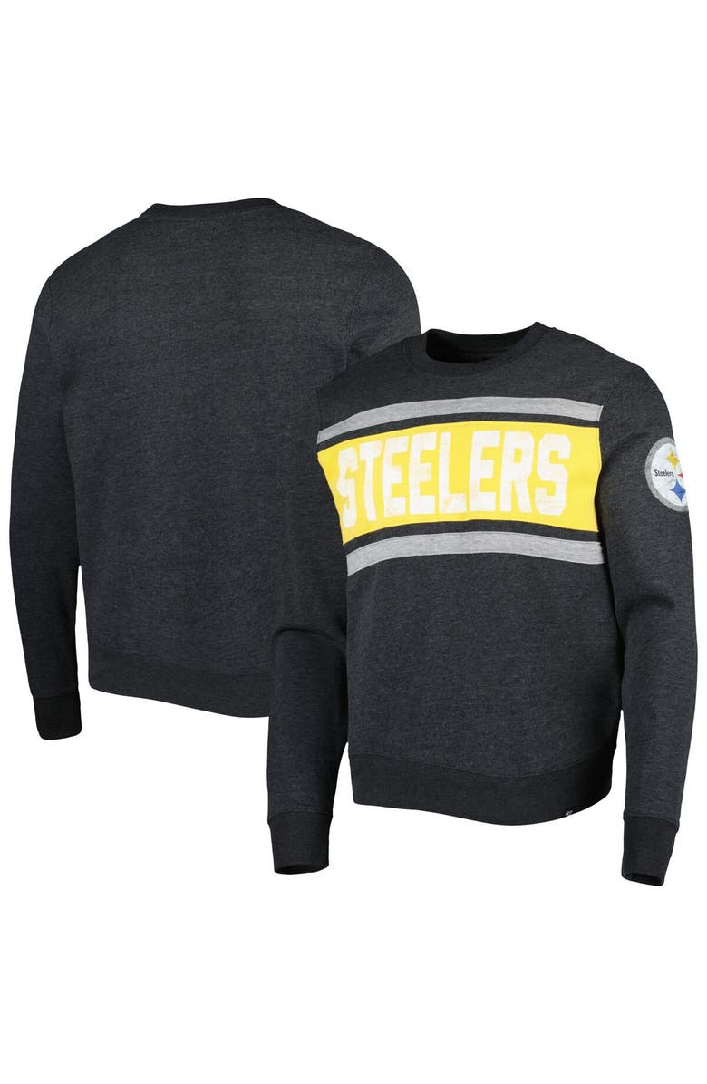 '47 Men's '47 Heathered Black Pittsburgh Steelers Bypass Tribeca Pullover Sweatshirt, Main, color,