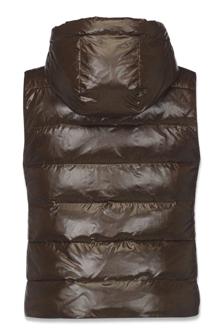 Puffer Down Vest w/ Detachable Hood in Recycled Nylon, Alternate, color, Brown