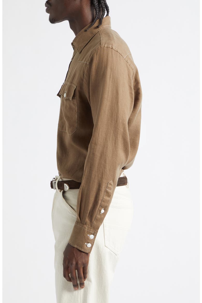 Western Linen Button-Up Shirt, Alternate, color, BROWN